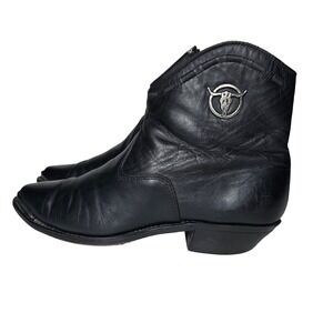 Capezio Vintage Black Leather Western Ankle Boots Metal Toe Rand Steer Sz 9